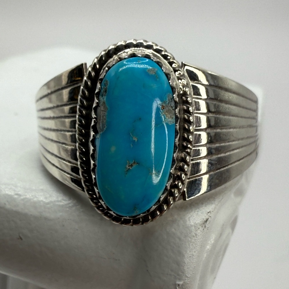NWOT Vintage Navajo Genuine Turquoise Ring Signed R Barney 925 size 9.5